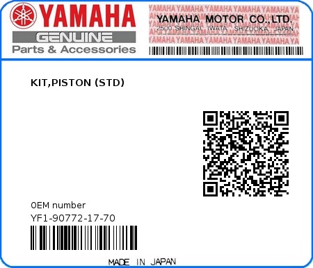 Product image: Yamaha - YF1-90772-17-70 - KIT,PISTON (STD)  0