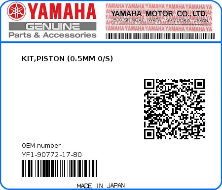 Product image: Yamaha - YF1-90772-17-80 - KIT,PISTON (0.5MM 0/S)  0