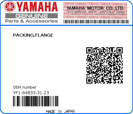 Product image: Yamaha - YF1-94833-31-23 - PACKING,FLANGE  0