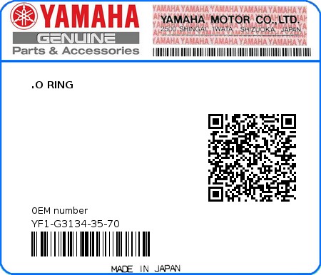 Product image: Yamaha - YF1-G3134-35-70 - .O RING 