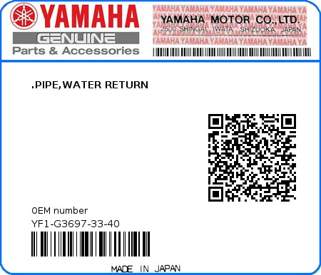 Product image: Yamaha - YF1-G3697-33-40 - .PIPE,WATER RETURN  0