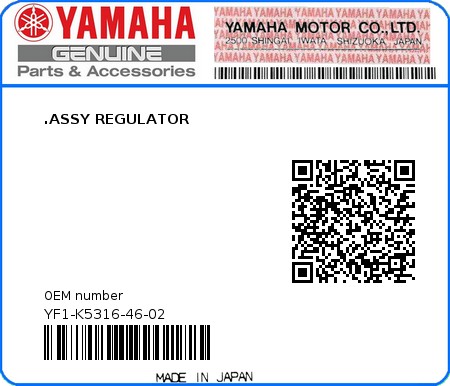 Product image: Yamaha - YF1-K5316-46-02 - .ASSY REGULATOR  0