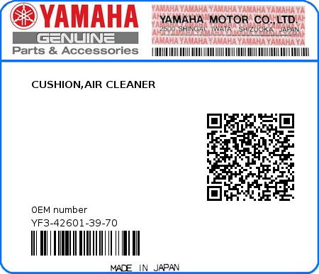 Product image: Yamaha - YF3-42601-39-70 - CUSHION,AIR CLEANER 