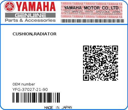 Product image: Yamaha - YFG-37027-21-90 - CUSHION,RADIATOR  0