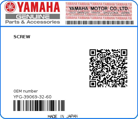 Product image: Yamaha - YFG-39069-32-60 - SCREW  0