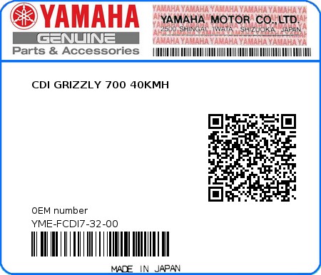 Product image: Yamaha - YME-FCDI7-32-00 - CDI GRIZZLY 700 40KMH 