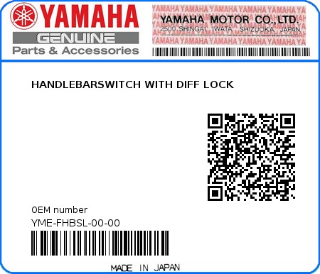 Product image: Yamaha - YME-FHBSL-00-00 - HANDLEBARSWITCH WITH DIFF LOCK 