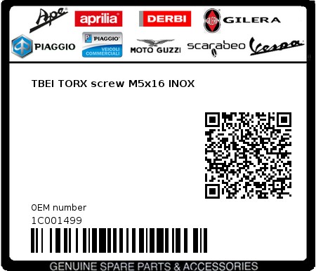 Product image: Moto Guzzi - 1C001499 - TBEI TORX screw M5x16 INOX 