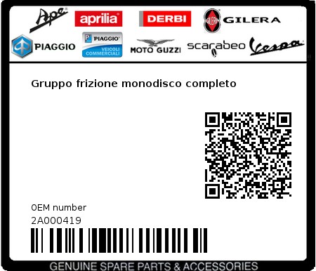 Product image: Moto Guzzi - 2A000419 - Gruppo frizione monodisco completo 