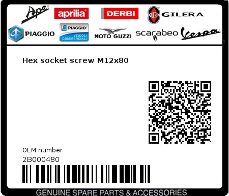 Product image: Moto Guzzi - 2B000480 - Hex socket screw M12x80  0