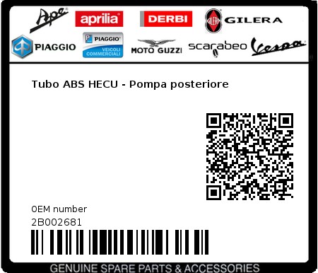 Product image: Moto Guzzi - 2B002681 - Tubo ABS HECU - Pompa posteriore 