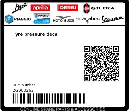 Product image: Moto Guzzi - 2G000262 - Tyre pressure decal 