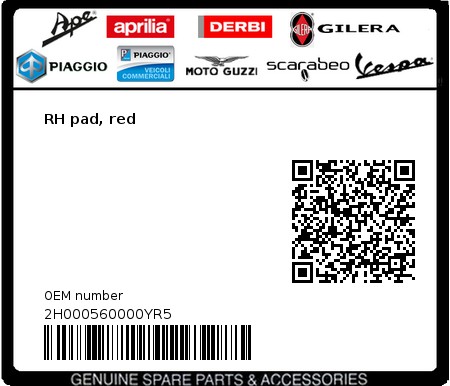 Product image: Moto Guzzi - 2H000560000YR5 - RH pad, red  0