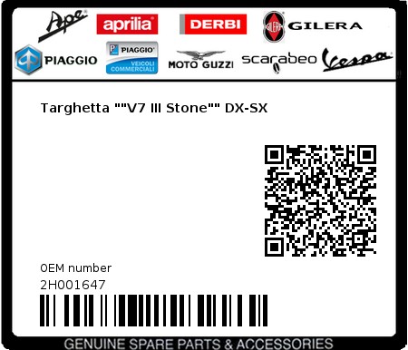 Product image: Moto Guzzi - 2H001647 - Targhetta ""V7 III Stone"" DX-SX 