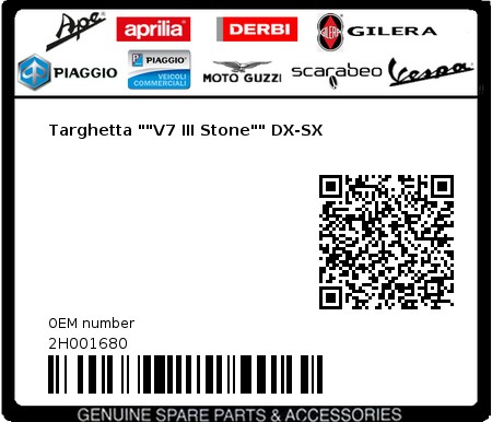 Product image: Moto Guzzi - 2H001680 - Targhetta ""V7 III Stone"" DX-SX 