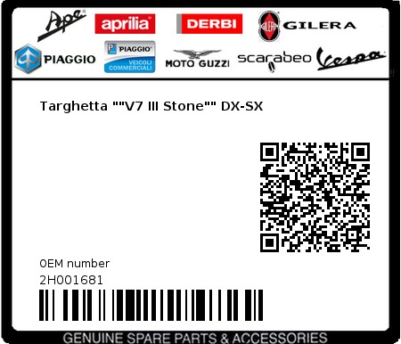 Product image: Moto Guzzi - 2H001681 - Targhetta ""V7 III Stone"" DX-SX  0