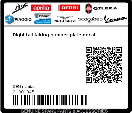 Product image: Moto Guzzi - 2H001845 - Right tail fairing number plate decal  0