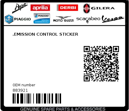 Product image: Moto Guzzi - 883921 - .EMISSION CONTROL STICKER 