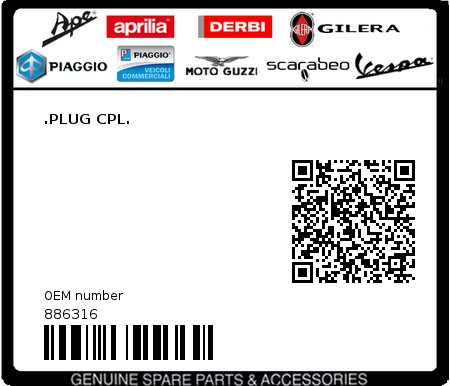 Product image: Moto Guzzi - 886316 - .PLUG CPL.  0