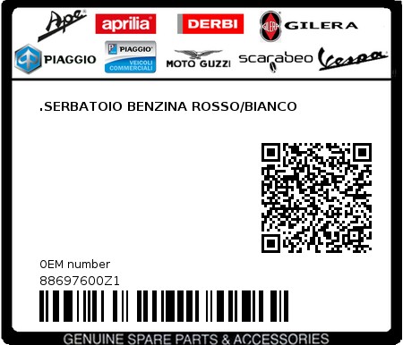 Product image: Moto Guzzi - 88697600Z1 - .SERBATOIO BENZINA ROSSO/BIANCO  0