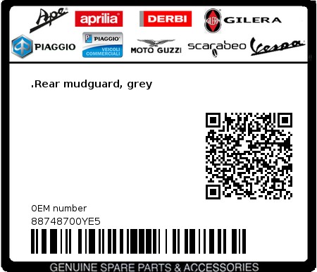 Product image: Moto Guzzi - 88748700YE5 - .Rear mudguard, grey  0