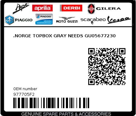 Product image: Moto Guzzi - 977705F2 - .NORGE TOPBOX GRAY NEEDS GU05677230  0