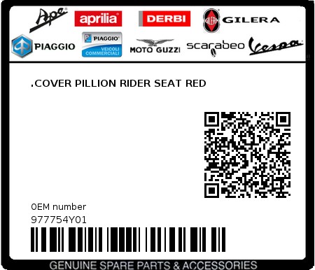 Product image: Moto Guzzi - 977754Y01 - .COVER PILLION RIDER SEAT RED 