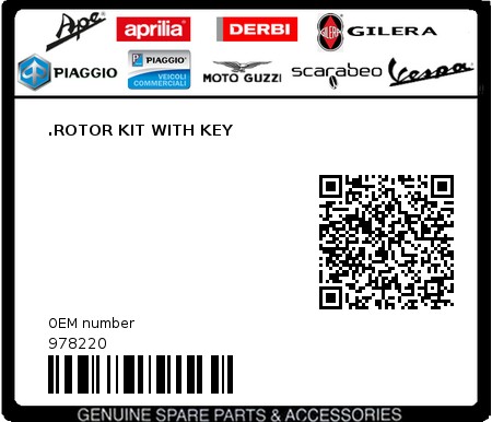 Product image: Moto Guzzi - 978220 - .ROTOR KIT WITH KEY 