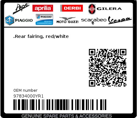 Product image: Moto Guzzi - 97834000YR1 - .Rear fairing, red/white  0