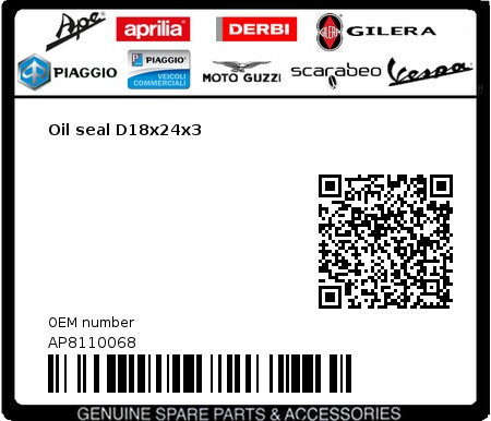 Product image: Moto Guzzi - AP8110068 - Oil seal D18x24x3  0