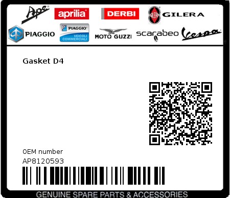 Product image: Moto Guzzi - AP8120593 - Gasket D4  0