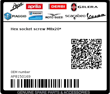 Product image: Moto Guzzi - AP8150169 - Hex socket screw M8x20*  0