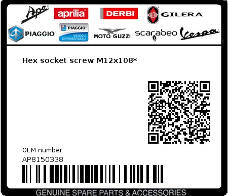 Product image: Moto Guzzi - AP8150338 - Hex socket screw M12x108*  0