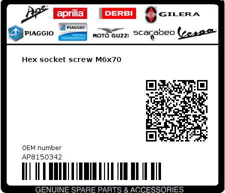 Product image: Moto Guzzi - AP8150342 - Hex socket screw M6x70  0