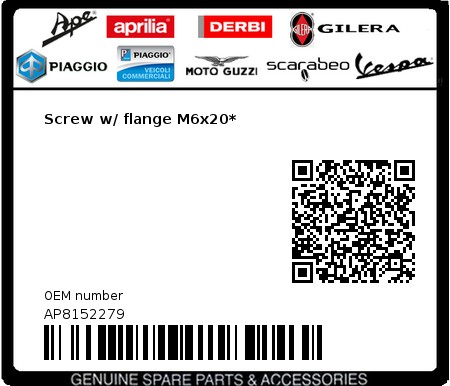 Product image: Moto Guzzi - AP8152279 - Screw w/ flange M6x20* 