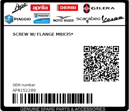 Product image: Moto Guzzi - AP8152289 - SCREW W/ FLANGE M8X35*  0