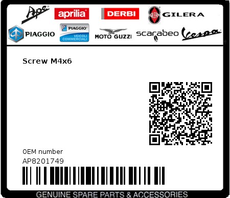 Product image: Moto Guzzi - AP8201749 - Screw M4x6  0
