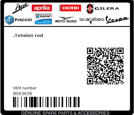 Product image: Moto Guzzi - B063639 - .Tension rod  0