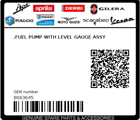 Product image: Moto Guzzi - B063645 - .FUEL PUMP WITH LEVEL GAUGE ASSY  0