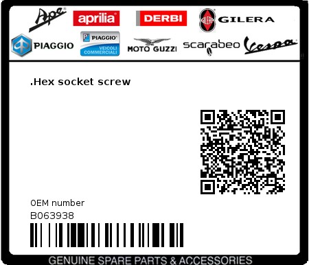 Product image: Moto Guzzi - B063938 - .Hex socket screw  0