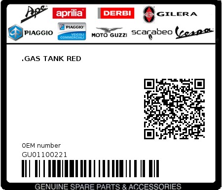 Product image: Moto Guzzi - GU01100221 - .GAS TANK RED  0