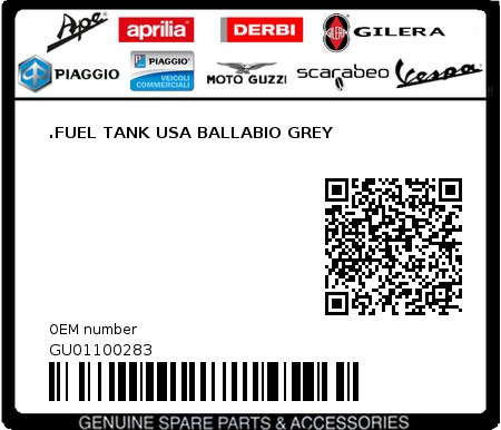 Product image: Moto Guzzi - GU01100283 - .FUEL TANK USA BALLABIO GREY 