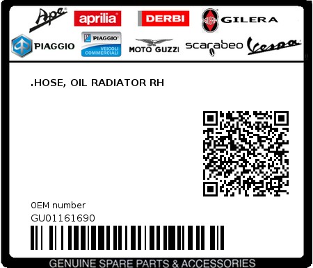 Product image: Moto Guzzi - GU01161690 - .HOSE, OIL RADIATOR RH  0