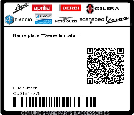 Product image: Moto Guzzi - GU01517775 - Name plate ""Serie limitata"" 