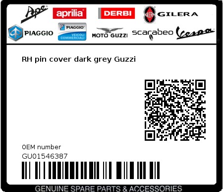 Product image: Moto Guzzi - GU01546387 - RH pin cover dark grey Guzzi 