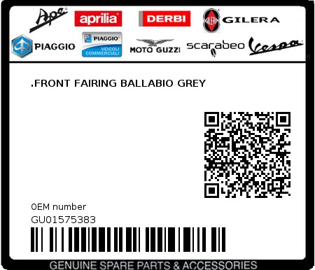 Product image: Moto Guzzi - GU01575383 - .FRONT FAIRING BALLABIO GREY  0
