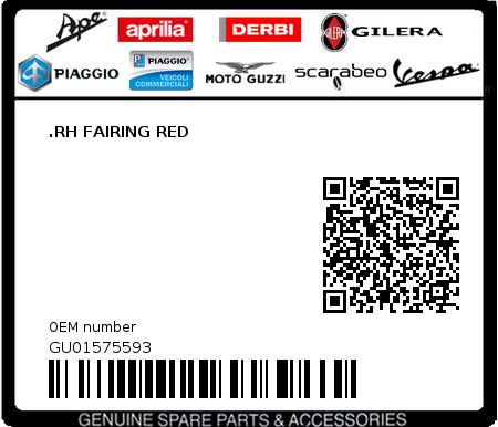 Product image: Moto Guzzi - GU01575593 - .RH FAIRING RED  0