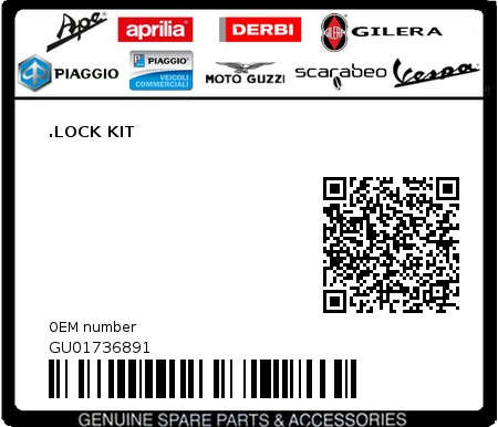 Product image: Moto Guzzi - GU01736891 - .LOCK KIT  0