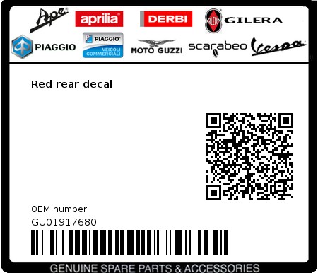 Product image: Moto Guzzi - GU01917680 - Red rear decal  0