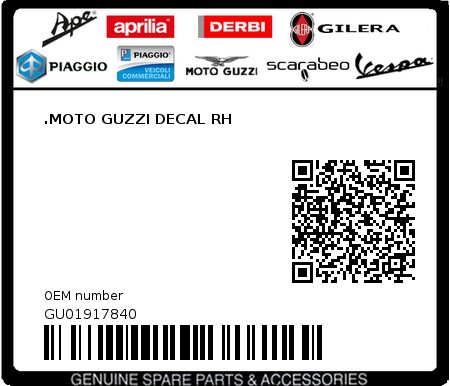 Product image: Moto Guzzi - GU01917840 - .MOTO GUZZI DECAL RH 